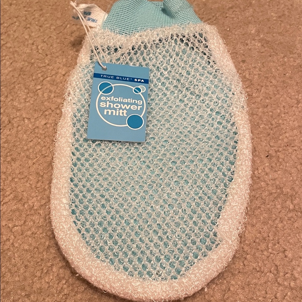 True blue spa Exfoliating Shower Mitt original vintage - Blue and White. Nwt.